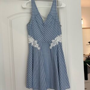 Blue and White Striped Dress with Lace Detail